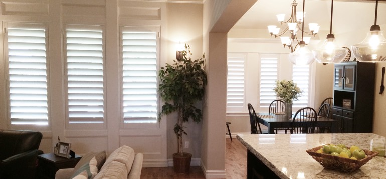San Antonio shutters in dining room and great room